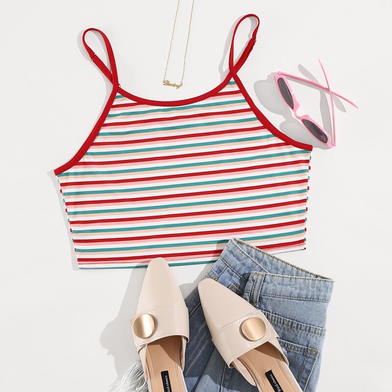 

Striped Crop Slim Cami Top, Multicolor