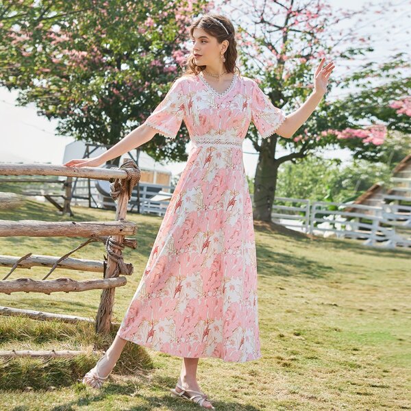 

Contrast Guipure Lace Allover Floral Dress, Multicolor