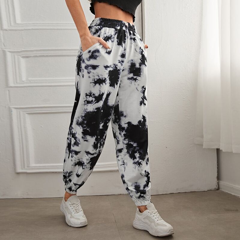 

Tie Dye High Waist Sweatpants, Black and white