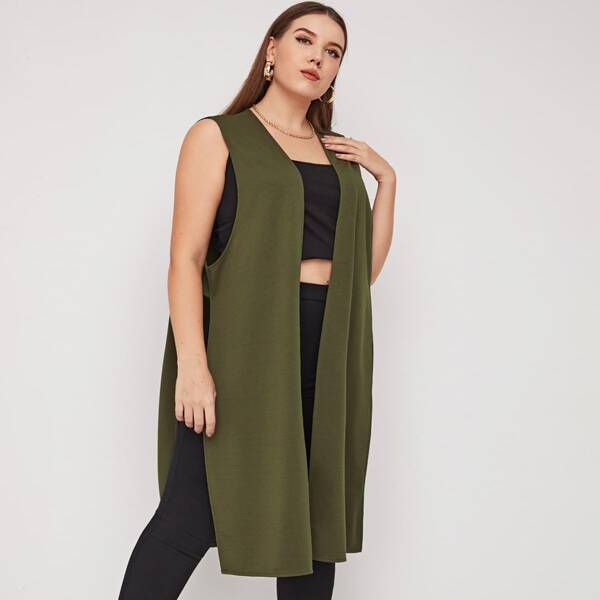 

Plus Split Side Open Front Coat, Army green