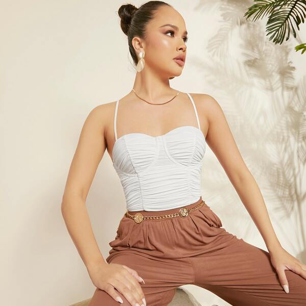 

Ruched Solid Cami Top, White