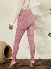 SHEIN Leggings fruncido de cintura alto - Rosa vieja - Ver 2