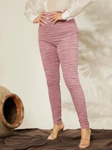 SHEIN Leggings fruncido de cintura alto - Rosa vieja - Ver 3