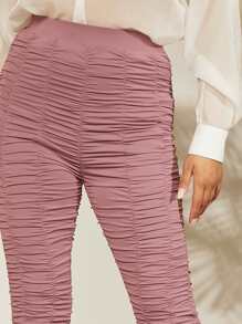 SHEIN Leggings fruncido de cintura alto - Rosa vieja - Ver 4