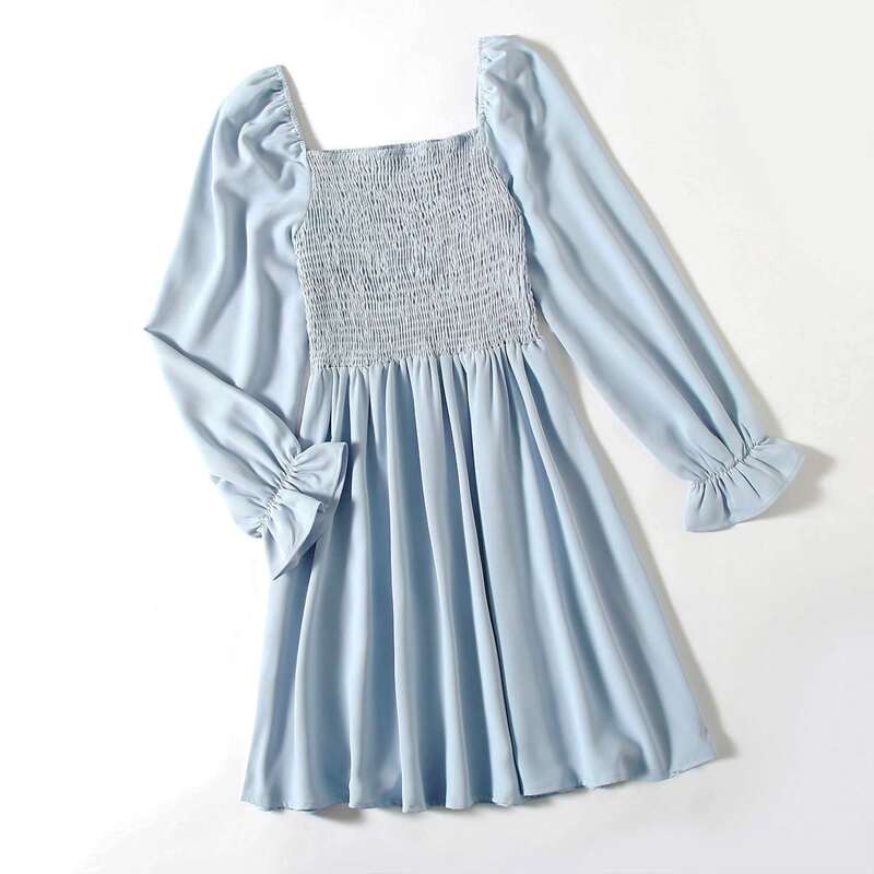 

Solid Shirred Dress, Baby blue