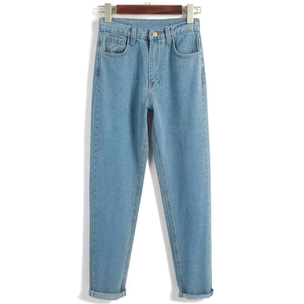 

Vintage High Waist Denim Blue Pants, Light wash