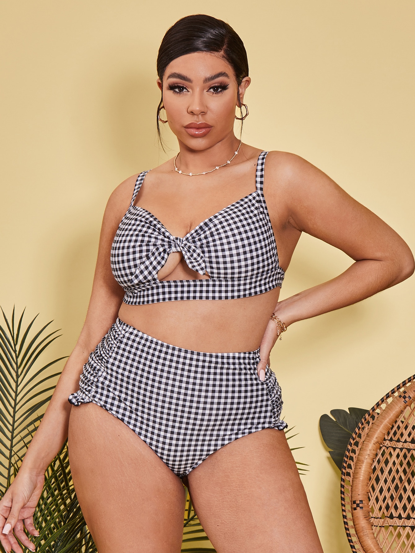 Plus Gingham Knot Front Bikini Swimsuit thumbnail