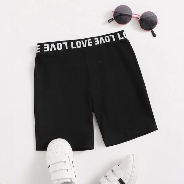 

Toddler Girls Letter Tape Biker Shorts, Black
