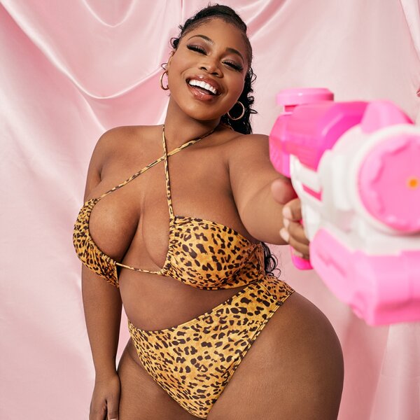 

Plus Leopard Cross Halter High Waisted Bikini Swimsuit, Multicolor