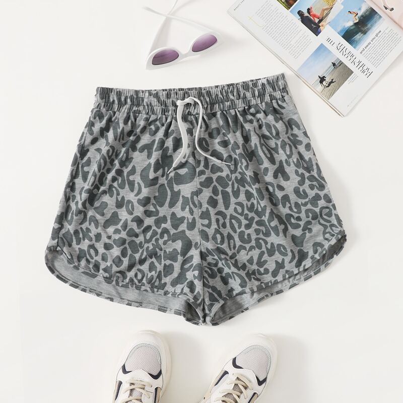 

All Over Print Drawstring Waist Track Shorts, Grey