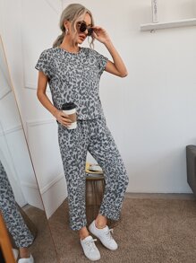 SHEIN Unity All Over Print Batwing Sleeve Tee With Pants - Grey - View 3