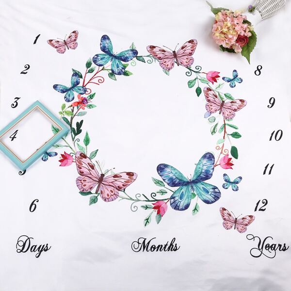 

Newborn Unisex Butterfly And Letter Graphic Background Blanket, White