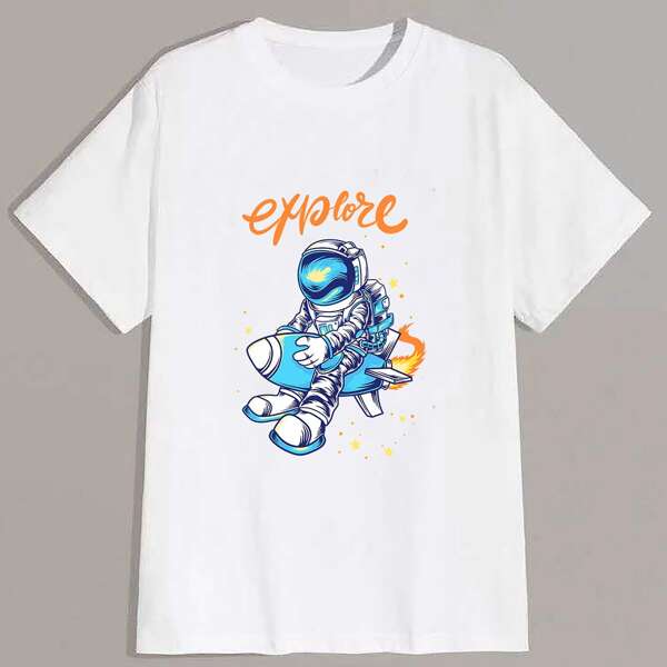 

Men Astronaut And Letter Graphic Tee, White