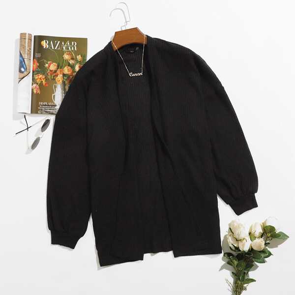 

Plus Open Front Drop Shoulder Solid Coat, Black