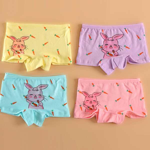 

Toddler Girls 4pcs Rabbit & Carrot Print Boxer Brief, Multicolor