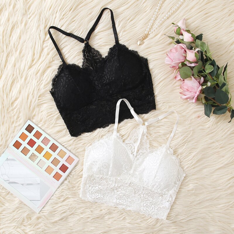 

2pack Floral Lace Bra Set, Black and white