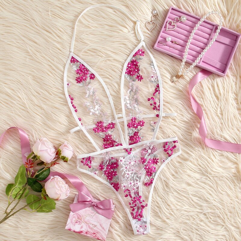 

Mesh Floral Sheer Teddy Bodysuit, Multicolor