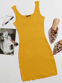 SHEIN EZwear Đầm Xù nhỏ màu trơn Giải trí - Màu vàng - Xem 1