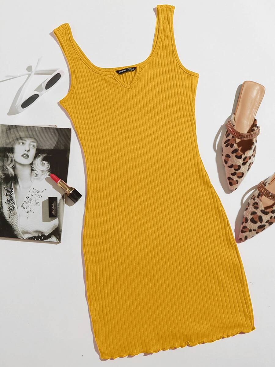 SHEIN EZwear Đầm Xù nhỏ màu trơn Giải trí - Màu vàng - Xem 1