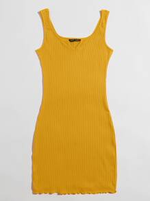 SHEIN EZwear Đầm Xù nhỏ màu trơn Giải trí - Màu vàng - Xem 3