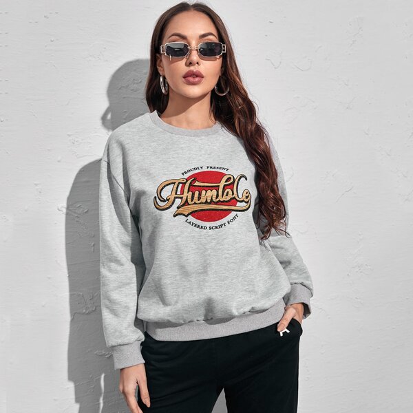 

Drop Shoulder Letter Graphic Sweatshirt, Light grey