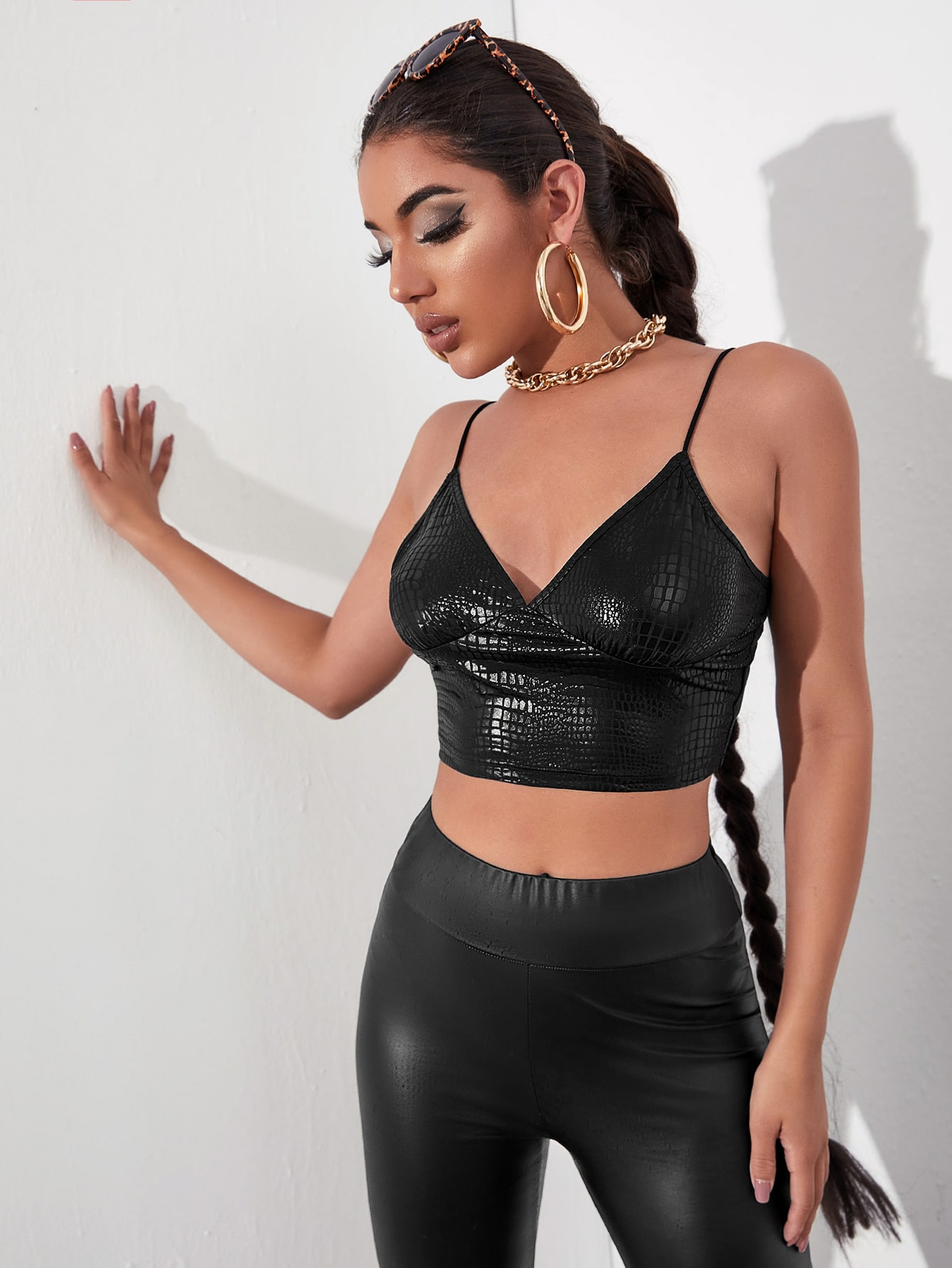 Crocodile Embossed Crop Cami Top thumbnail