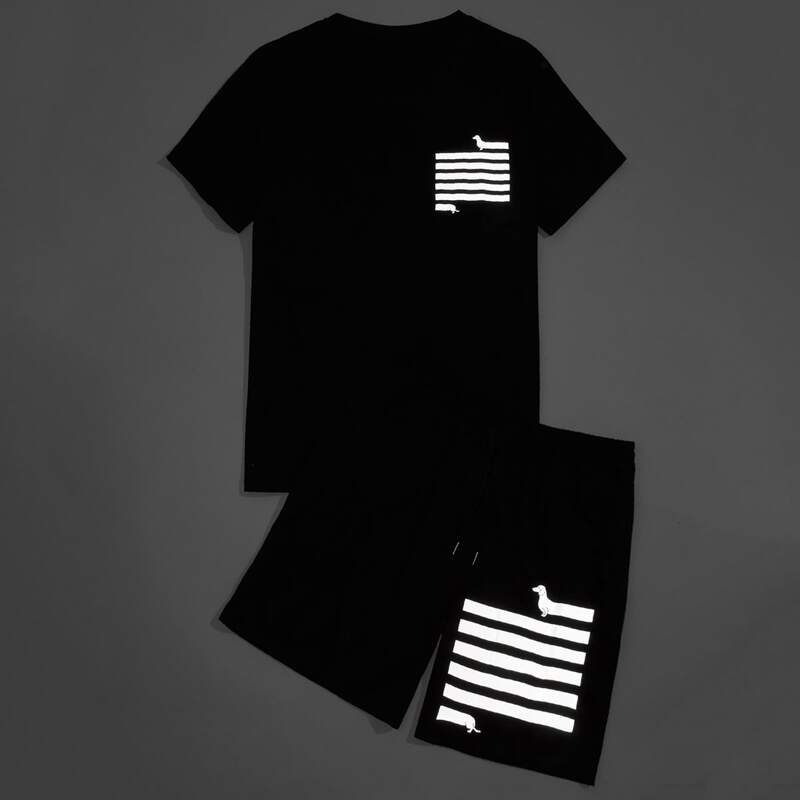 

Guys Reflective Striped Tee & Drawstring Waist Shorts, Black