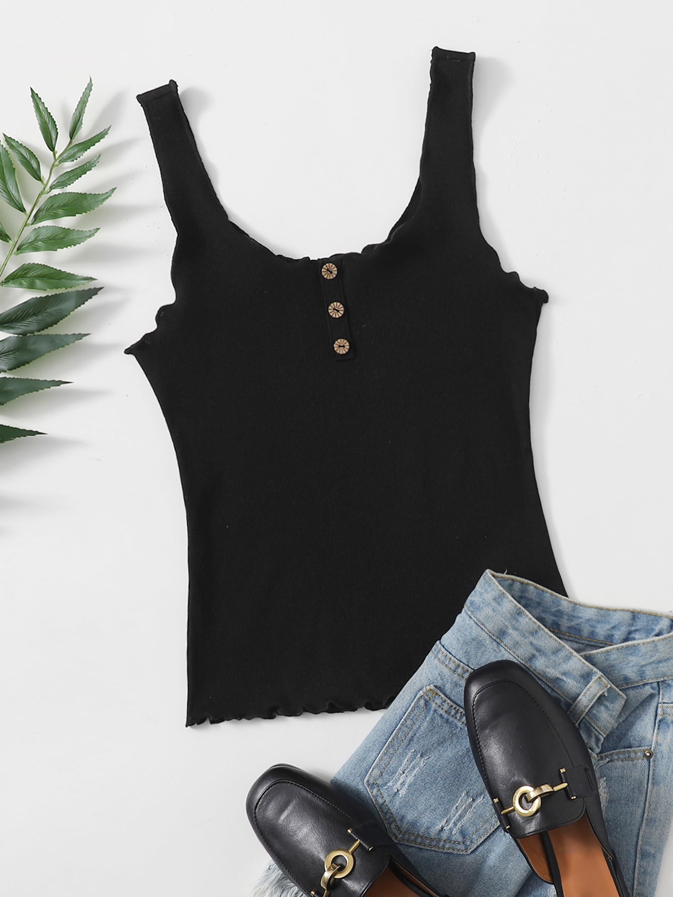 Button Front Lettuce Edge Tank Top thumbnail