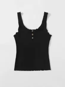 SHEIN EZwear 紐扣生菜邊背心上衣 - 黑色 - 查看 5