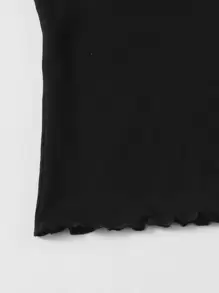 SHEIN EZwear 紐扣生菜邊背心上衣 - 黑色 - 查看 6