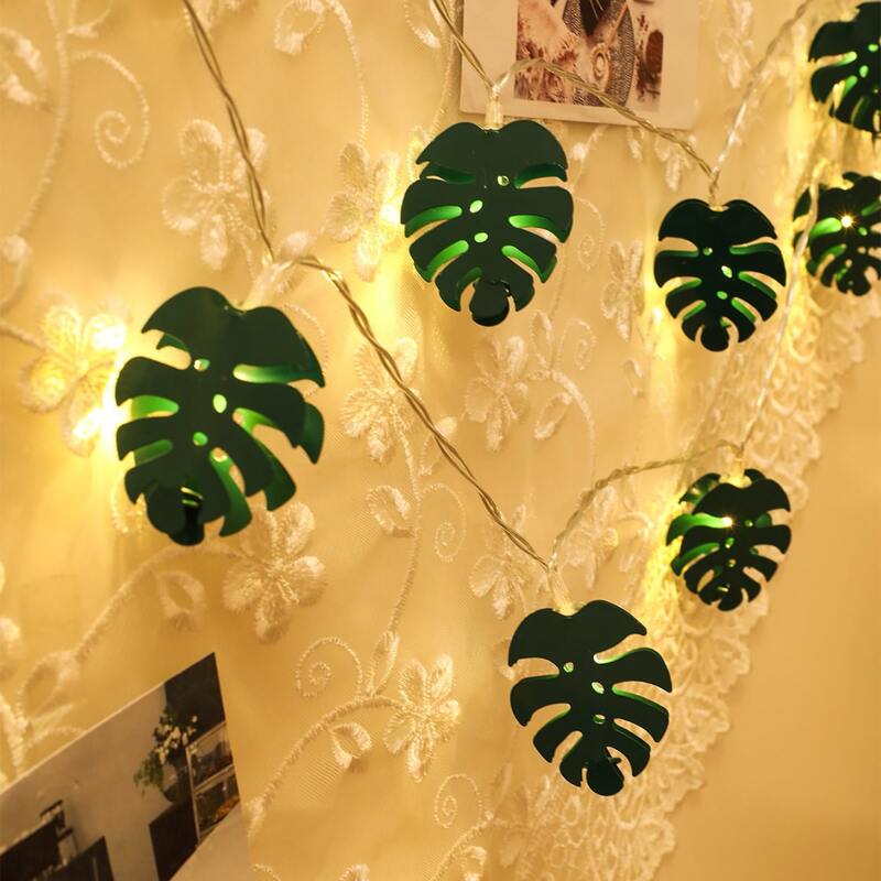 

1pc String Light With 10pcs Leaf Shaped Bulb, Yellow