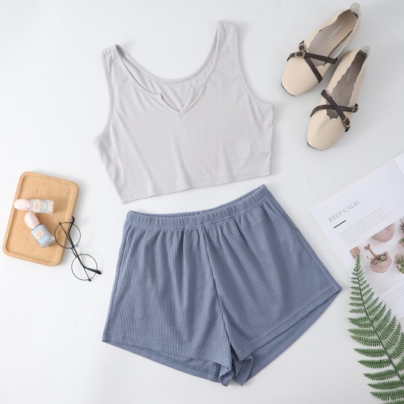 

Notched Tank Top & Shorts Lounge Set, Multicolor