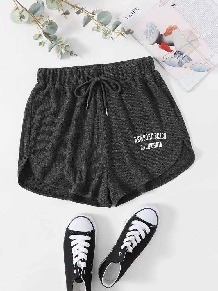 Letter Graphic Drawstring Waist Track Shorts