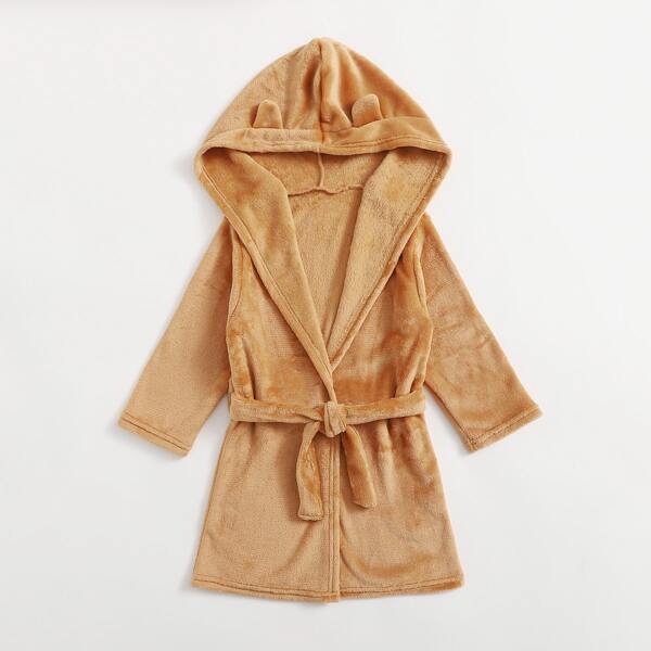 

Toddler Girls 3D Ear Design Teddy Robe, Brown