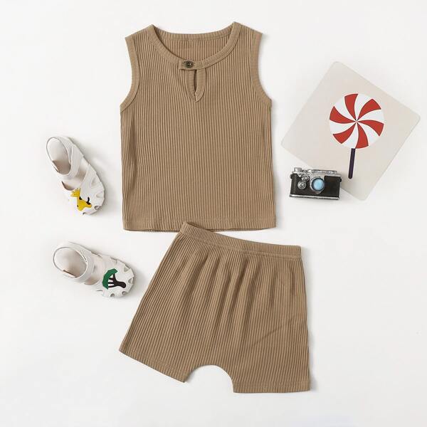 

Baby Boy Rib-knit Tank Top & Shorts, Khaki