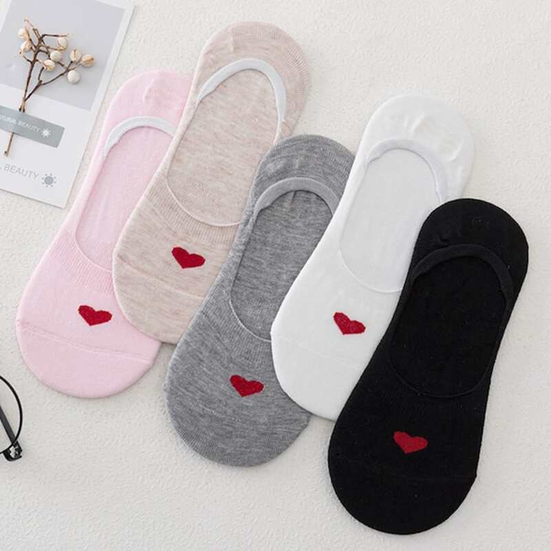 

5pairs Heart Pattern Invisible Socks, Multicolor