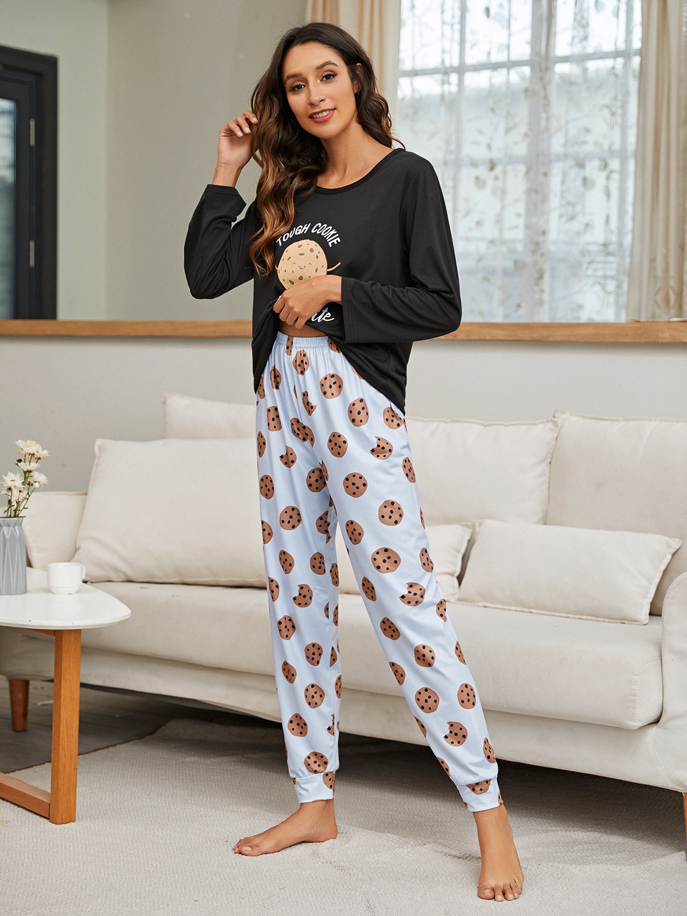 Cartoon Cookies And Slogan Graphic PJ Set thumbnail
