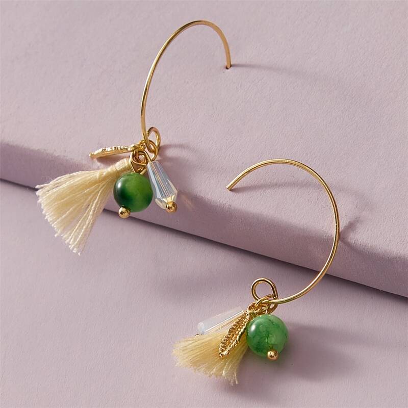 

Tassel & Beaded Cuff Hoop Earrings, Multicolor