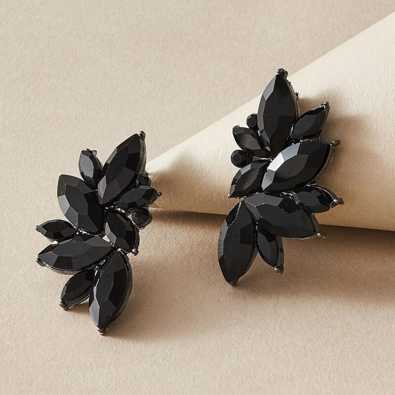 

Statement Rhinestone Drop Earrings, Black