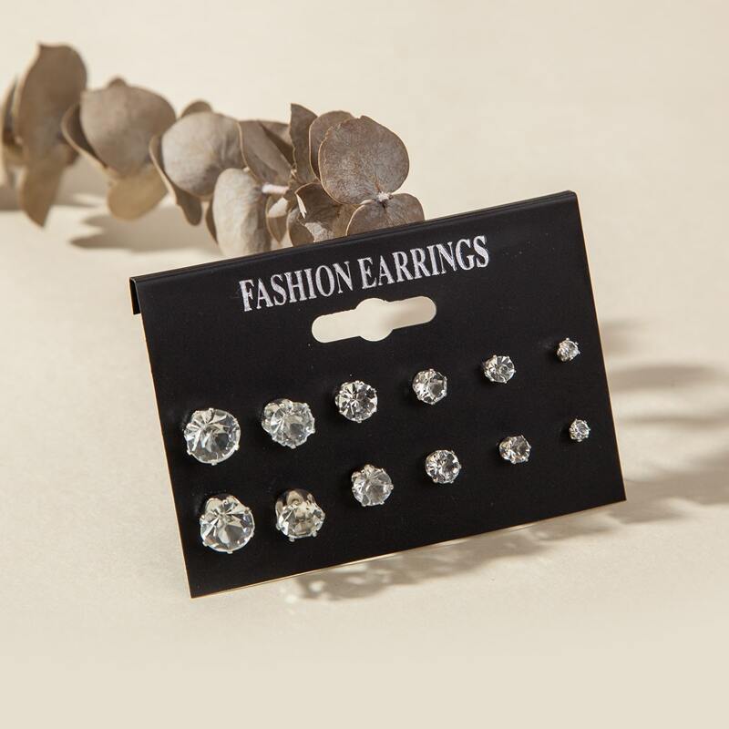 

6pairs Rhinestone Stud Earrings, Silver