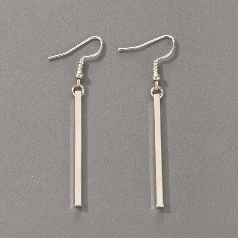 

Minimalist Bar Drop Earrings, Silver