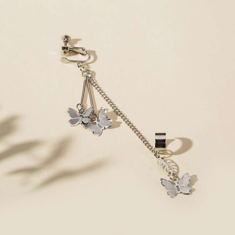 

1pc Butterfly Pendant Ear Cuff, Silver