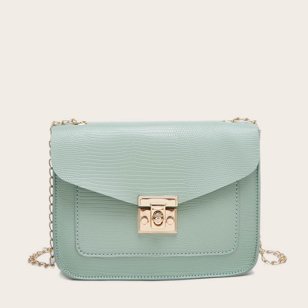 

Lizard Embossed Chain Crossbody Bag, Green