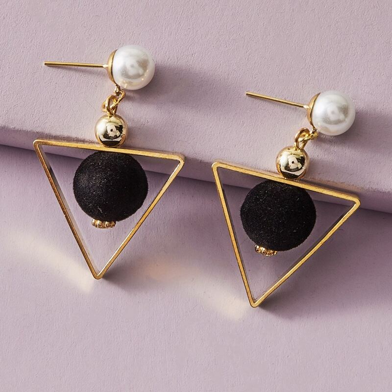 

Triangle & Ball Drop Earrings, Black