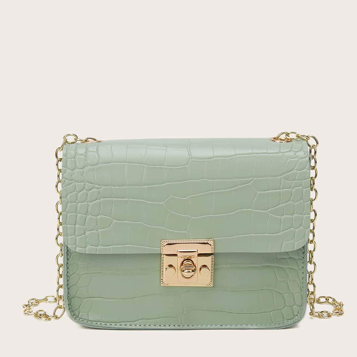 

Croc Embossed Chain Crossbody Bag, Green