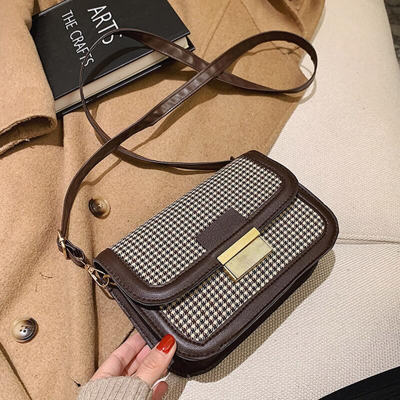 

Houndstooth Flap Crossbody Bag, Coffee brown