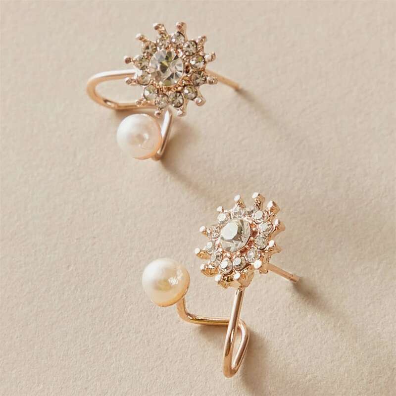 

Rhinestone & Faux Pearl Stud Earrings, Gold
