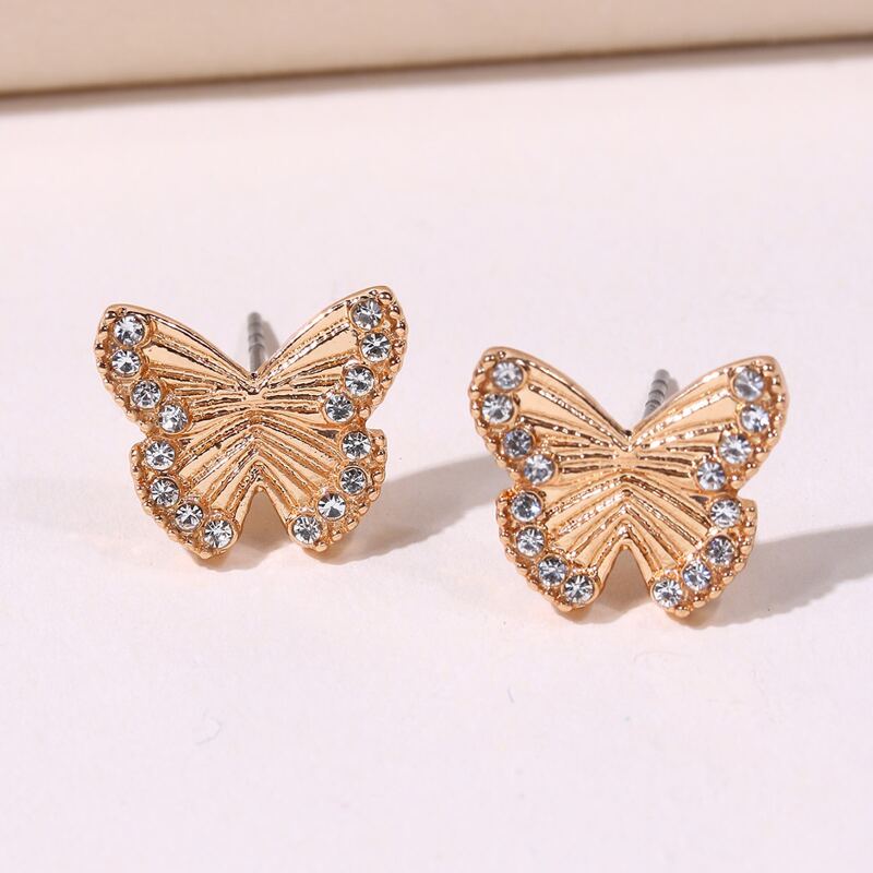 

Rhinestone Butterfly Stud Earrings, Gold
