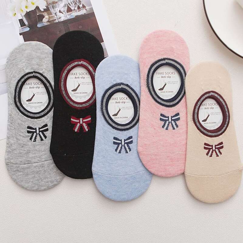 

5pairs Bow Pattern Invisible Socks, Multicolor