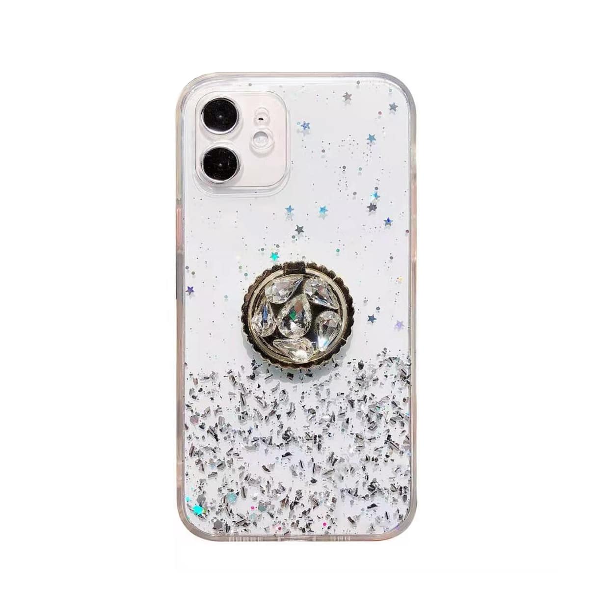 

Glitter Rhinestone Ring Holder iPhone Case, White